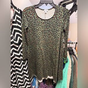 love, Fire Olive & Rust Leopard Print Long Sleeve Tunic Dress